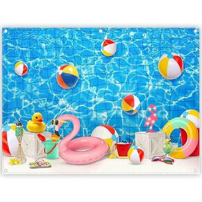 7x5ft Summer Swimming Pool Photography Backdrop Water Banner | Blue Splash Waves Tropical Beach Ocean Ball Background, Kids Adults Party Decorations, Holiday Photo Booth, Polyester Fabric in Kuwait