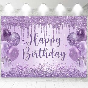 Purple Happy Birthday Backdrop Banner Shiny Glitter Balloon Photography Background for Women Girls Sweet 16 18th 21st 30th Birthday Party Decorations Banner Photo Booth Props 6x4ft in Kuwait