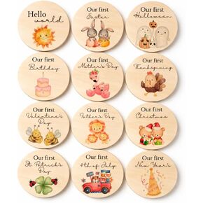 Twin Baby Milestone Cards – Wooden First Holiday Milestone Set for Twins – Twins and Multiples Photo Prop in Kuwait
