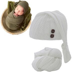 Newborn Baby Photography Wrap with Long Tail Hat Boy Girl Photo Crochet Outfits Picture Blanket Props (White) in Saudi Arabia