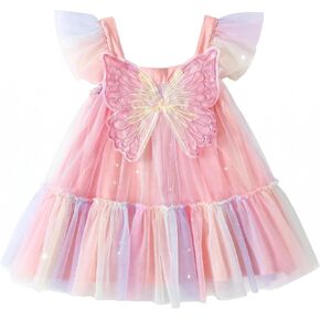 Toddler Girl Summer Casual Tulle Dress Fairy Mesh Ruffle Sleeve Little Girls Sundress Birthday Party Princess Wedding 12M-5Y in Saudi Arabia