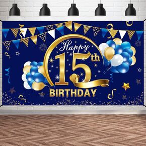 Happy 90th Birthday Banner Decorations for Men - Blue Gold 90 Backdrop Party Supplies Year Old Photo Background Sign Decor, blue 90th | Blue Gold Backdrop Sign, 90th Photo Backdrop, Party Supplies for 90 Year Old in Saudi Arabia