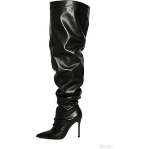 Extra wide calf Red Thigh high boots Slouchy Ruched Stiletto heels Pointed toe Black Over the knee boots Slip on Sexy Super high heel oversize high thigh boots in Saudi Arabia