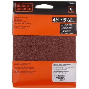 BLACK+DECKER Sandpaper Assortment, 1/4-Inch Sheet, 6-Pack (74-606) in Kuwait