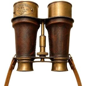 Vintage Solid Brass Marine Telescope Binoculars with Genuine Leather Wrap & Carrying Strap - Handmade Nautical Decorative Antique Gift in Kuwait
