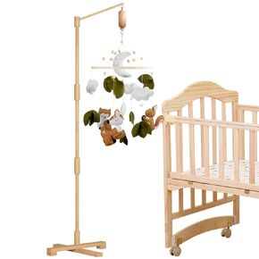 FEISIKE Woodland Animals Theme Bassinet Baby Nursery Mobiles with Modes Digital Music Box 3In1 Set-34 Inch Wooden Mobile Arm for Crib Mobile Hanger for Crib Baby Nursery Decor in Saudi Arabia
