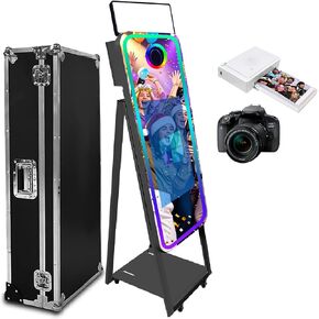 40" Mirror Photo Booth with 22" Touch Screen Magic Mirror Booth Machine | Include RGB Square Light, Built-in Mini PC,Flight Case,Selfie Photobooth Machine for Party Event (Black, Photo Booth+Printer) in Saudi Arabia
