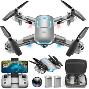 Drone with1080P Camera for Beginners, Foldable Drone with 2 Batteries, Upgrade Altitude Hold, Gesture Selfie, Waypoint Fly, 3D Flip, 3 Speed Mode, Circle Fly, One Key Start in Kuwait