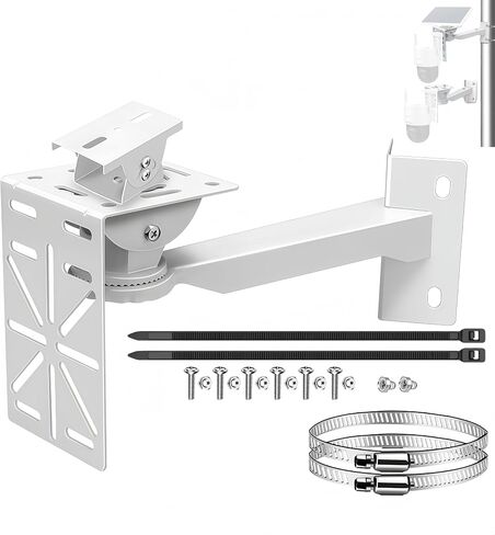 11.8" Steel Pole Mount Security Camera Bracket with Duckbill Stand - Stainless Steel Hose Clamps & L - Bracket, Solar Panel Compatible for Outdoor Use in Saudi Arabia
