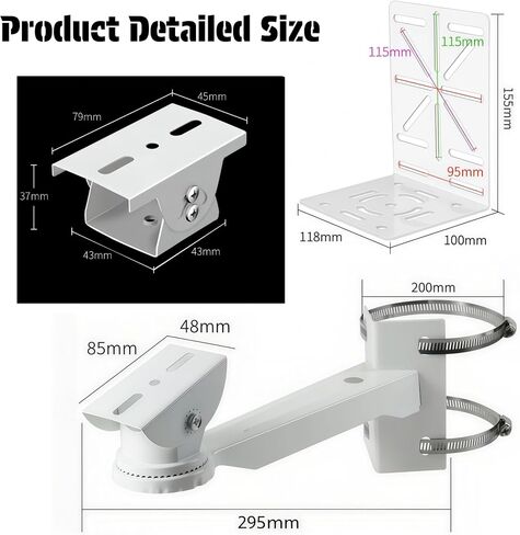 11.8" Steel Pole Mount Security Camera Bracket with Duckbill Stand - Stainless Steel Hose Clamps & L - Bracket, Solar Panel Compatible for Outdoor Use in Saudi Arabia