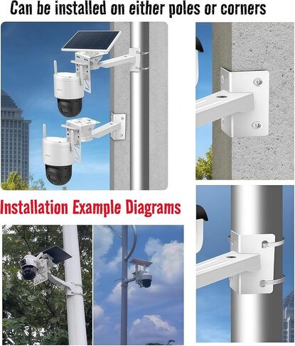 11.8" Steel Pole Mount Security Camera Bracket with Duckbill Stand - Stainless Steel Hose Clamps & L - Bracket, Solar Panel Compatible for Outdoor Use in Saudi Arabia