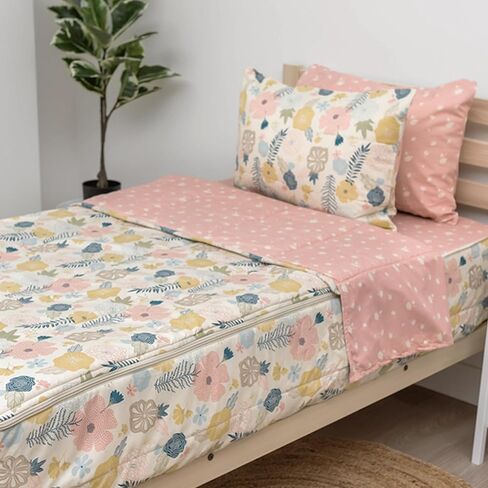 Beddy's Tan Floral & Butterfly All-in-One Zipper Bedding Kids Set - Toddler | Smooth-Glide Zippers, Easy To Make & Wash, Soft Durable Fabric, Cream Butterfly Interior, Includes Pillowcase & Sham in Saudi Arabia