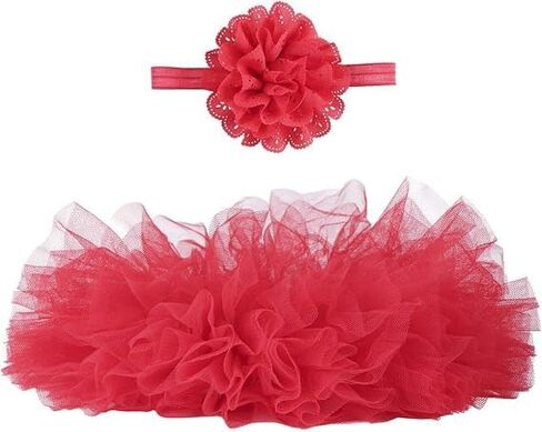 Angla 2pcs Fluffy 4 Layed Tulle Tutu Skirt with Flower Headbands for Baby Girls Newborns Infants Toddlers 0-12 Months in Saudi Arabia