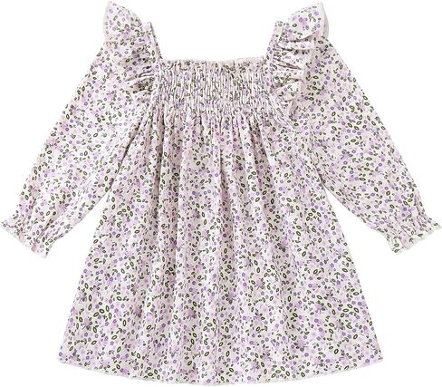 Mioglrie Baby Girl Dress Infant Fall Winter Outfit Long Sleeve Boho Dresses | Stretchy Smocked Bodice,Adorable Print Fabric,Ruffled Lantern Sleeves,Boho Floral Dress,Fall Vacation or Casual Outfits,3-24M in Saudi Arabia