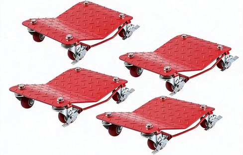 IDEALHOUSE Heavy Duty 6000 Lbs Car Dolly Set - Vehicle Wheel Movers | Carbon Steel 360° Rotating Nylon Wheels, Anti-Skid Plates, Material Handling Mobility Base, 16" x 13" in Saudi Arabia