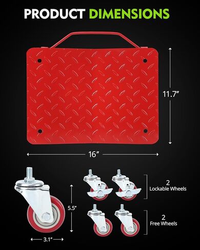 IDEALHOUSE Heavy Duty 6000 Lbs Car Dolly Set - Vehicle Wheel Movers | Carbon Steel 360° Rotating Nylon Wheels, Anti-Skid Plates, Material Handling Mobility Base, 16" x 13" in Saudi Arabia