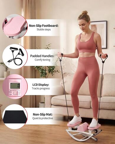 IDEALHOUSE 3D Side-to-Side Rocking Mini Stepper - Dual-Motion | Lateral Stair Stepper, Home Exercise, 350 lb Heavy-Duty Low-Impact Cardio, Digital Display, Resistance Bands & Mat Included in Saudi Arabia