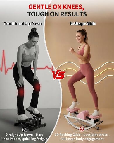 IDEALHOUSE 3D Side-to-Side Rocking Mini Stepper - Dual-Motion | Lateral Stair Stepper, Home Exercise, 350 lb Heavy-Duty Low-Impact Cardio, Digital Display, Resistance Bands & Mat Included in Saudi Arabia