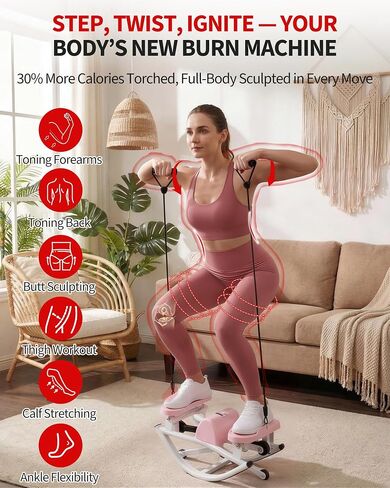 IDEALHOUSE 3D Side-to-Side Rocking Mini Stepper - Dual-Motion | Lateral Stair Stepper, Home Exercise, 350 lb Heavy-Duty Low-Impact Cardio, Digital Display, Resistance Bands & Mat Included in Saudi Arabia