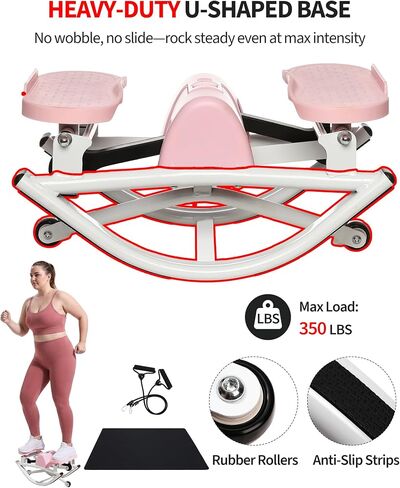 IDEALHOUSE 3D Side-to-Side Rocking Mini Stepper - Dual-Motion | Lateral Stair Stepper, Home Exercise, 350 lb Heavy-Duty Low-Impact Cardio, Digital Display, Resistance Bands & Mat Included in Saudi Arabia