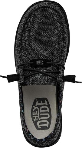 HEYDUDE Women's Wendy Sox Slip On Shoe, Micro Total Black, Size 8 | No Tie Elastic Laces, Removable Foam Insole, Ultralight Flexible Outsole, Soft Cushioning, Breathable Stretch Upper in Saudi Arabia