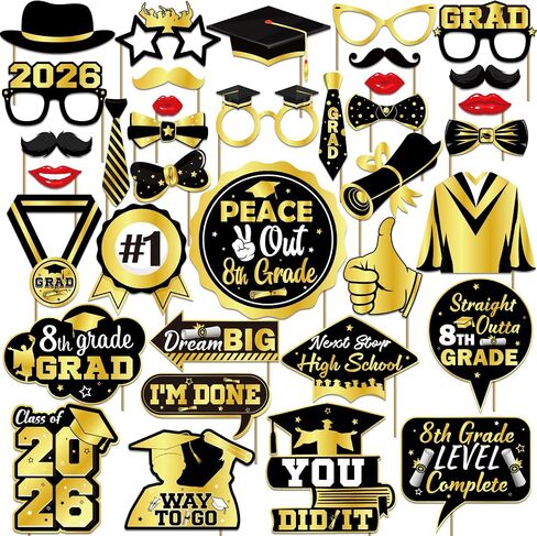 36Pcs 8TH Grade Graduation Decorations Photo Booth Props, Middle School Graduation Decorations Photo Prop for Party Photobooth, 8TH Grade Promotion Decorations 2026 Peace Out 8th Grade Props in Saudi Arabia