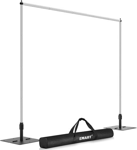 حامل خلفية EMART للخدمة الشاقة، حامل خلفية للأنبوب والستارة مقاس 10 × 10 أقدام | مجموعة نظام خلفية ثابتة مع قاعدتين معدنيتين، و12 عمودًا من الفولاذ المقاوم للصدأ للحفلات وحفلات الزفاف وأعياد الميلاد والتصوير الفوتوغرافي in Kuwait