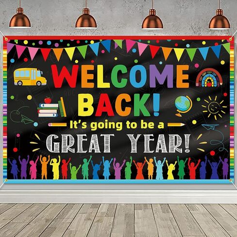 Welcome Back Backdrop Banner It's Going to be a Great Year Banner Back to School Decoration First Day of School Backdrop Preschool Kindergarten Party Background Decoration Photo Booth Props Black in Saudi Arabia
