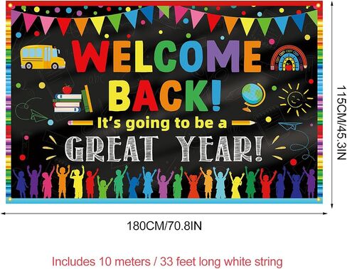 Welcome Back Backdrop Banner It's Going to be a Great Year Banner Back to School Decoration First Day of School Backdrop Preschool Kindergarten Party Background Decoration Photo Booth Props Black in Saudi Arabia