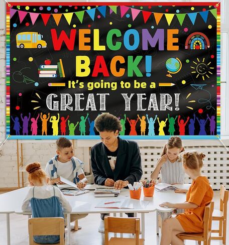 Welcome Back Backdrop Banner It's Going to be a Great Year Banner Back to School Decoration First Day of School Backdrop Preschool Kindergarten Party Background Decoration Photo Booth Props Black in Saudi Arabia