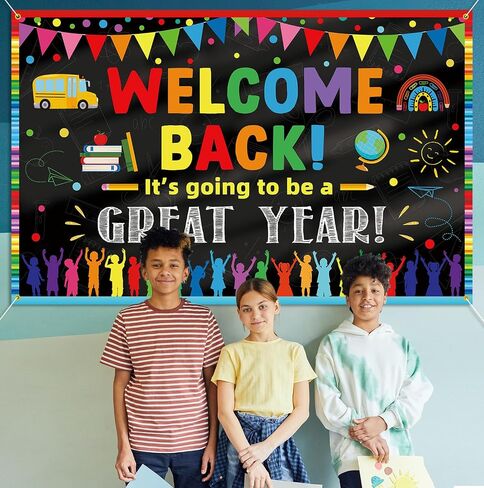 Welcome Back Backdrop Banner It's Going to be a Great Year Banner Back to School Decoration First Day of School Backdrop Preschool Kindergarten Party Background Decoration Photo Booth Props Black in Saudi Arabia