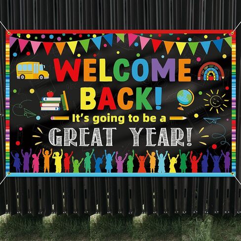 Welcome Back Backdrop Banner It's Going to be a Great Year Banner Back to School Decoration First Day of School Backdrop Preschool Kindergarten Party Background Decoration Photo Booth Props Black in Saudi Arabia