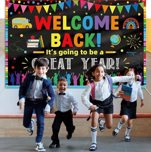 Welcome Back Backdrop Banner It's Going to be a Great Year Banner Back to School Decoration First Day of School Backdrop Preschool Kindergarten Party Background Decoration Photo Booth Props Black in Saudi Arabia