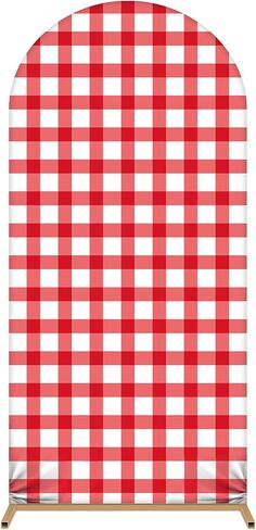 Red White Checkered 7.2 ft Gingham Arch Cover Plaid Backdrop | Wedding Spandex Fitted Decoration, Stand Stretchy Cover Checkered Backdrop, Birthday Banquet Picnic Photography Background in Saudi Arabia