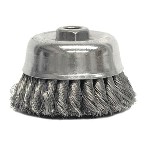 Weiler 12766 5/8"-11 Arbor, 0.020" Wire Size, 4" Diameter, Double Row, Steel Bristles, Heavy-Duty, Knot Wire Cup Brush in Saudi Arabia