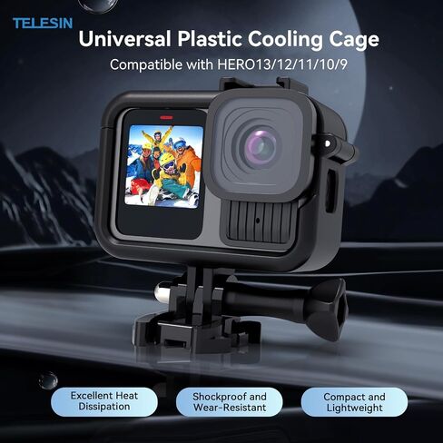 TELESIN Protective Durable Housing Case Compatible for Go Pro Hero 13 Hero 12 Hero 11 Hero 10 Hero 9 Black, Plastic Protective Frame Vlog Cage Case with 1/4" Thread & Cold Shoe Mount for Tripod, Light in Kuwait