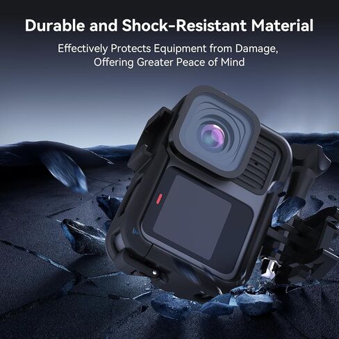 TELESIN Protective Durable Housing Case Compatible for Go Pro Hero 13 Hero 12 Hero 11 Hero 10 Hero 9 Black, Plastic Protective Frame Vlog Cage Case with 1/4" Thread & Cold Shoe Mount for Tripod, Light in Kuwait