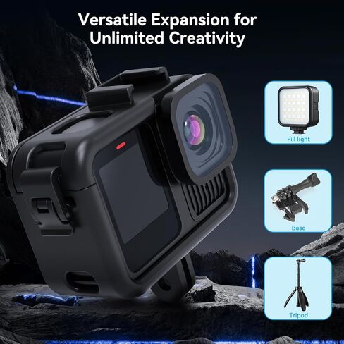 TELESIN Protective Durable Housing Case Compatible for Go Pro Hero 13 Hero 12 Hero 11 Hero 10 Hero 9 Black, Plastic Protective Frame Vlog Cage Case with 1/4" Thread & Cold Shoe Mount for Tripod, Light in Kuwait