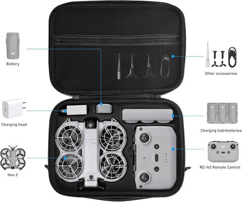 Hard Carrying Case for DJI NEO 2 Accessories | Portable Shoulder Bag for DJI Neo 2 Drone, RC-N3/RC-N2 Controller, Charging Hub & Batteries, Ideal for Outdoor Travel in Saudi Arabia
