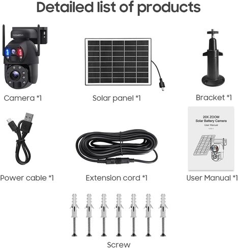 50X Optical Zoom Security Camera, 4G LTE Cellular Home Security Camera, 6MP HD, Two-Way Audio, Battery & Solar Powered, PIR Human Detection, Patrol Monitoring, Color Night Vision, IP66 Waterproof in Saudi Arabia