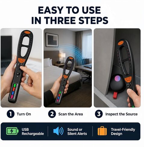 Hidden Camera Detector Bug Detector, RF Signal Detector and Magnetic Field Detector with Camera Lens Finder, Portable Privacy Protection Device for Hotel Room, Vehicle, Office, Travel, Home in Saudi Arabia
