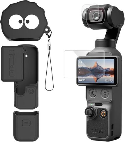 Soft Silicone Protective Case for DJI Osmo Pocket 4 – with Tempered Glass Screen & Lens Protector, Shockproof Shock Absorption, Precise Cutouts, Wrist Strap Included – Black in Saudi Arabia