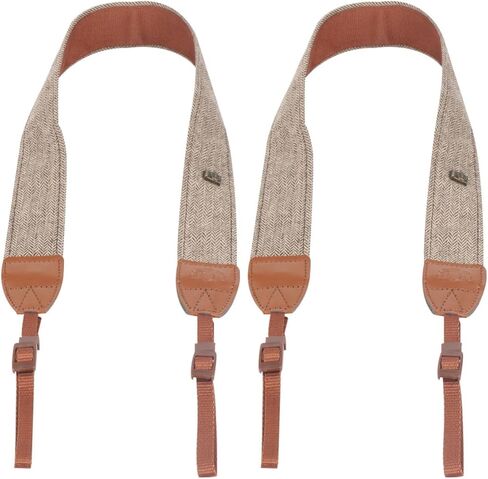 Universal Camera Strap Easy to Install 2pcs for Dslr and Cameras, Brown Cotton and Pu Shoulder and Neck Strap with Design Comfortable for Outdoor Use in Saudi Arabia