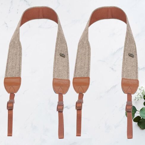 Universal Camera Strap Easy to Install 2pcs for Dslr and Cameras, Brown Cotton and Pu Shoulder and Neck Strap with Design Comfortable for Outdoor Use in Saudi Arabia