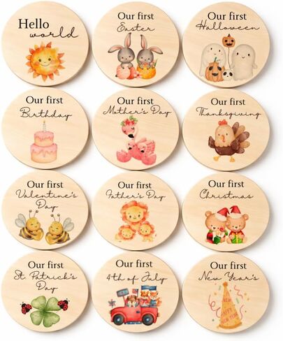 Twin Baby Milestone Cards – Wooden First Holiday Milestone Set for Twins – Twins and Multiples Photo Prop in Kuwait