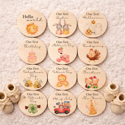 Twin Baby Milestone Cards – Wooden First Holiday Milestone Set for Twins – Twins and Multiples Photo Prop in Kuwait