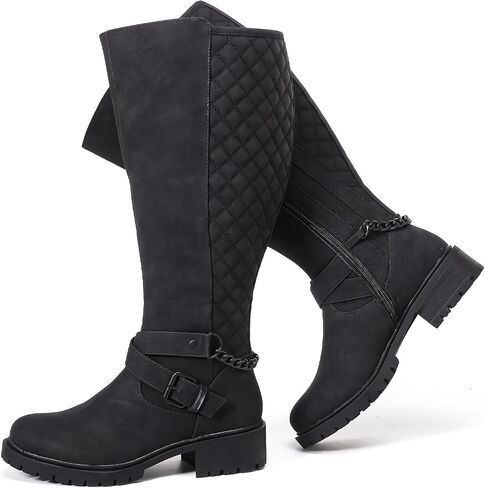 Women's Extra Wide Calf Knee High Boots | Wide Width, Round Toe, Blocked Heel. Winter Boots, Adjustable Buckle. in Saudi Arabia