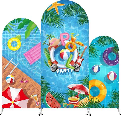 3 Pcs Pool Party Arch Backdrop Stand Cover Double-Sided Summer Pool Hawaiian Theme Seaside Decor Photo Background Props Arch Cover for Swimming Beach Holiday Birthday Party Decoration (4ft,5ft,6ft) in Saudi Arabia