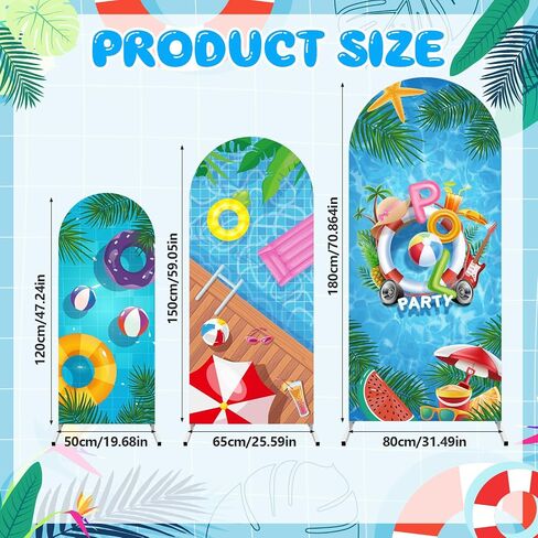3 Pcs Pool Party Arch Backdrop Stand Cover Double-Sided Summer Pool Hawaiian Theme Seaside Decor Photo Background Props Arch Cover for Swimming Beach Holiday Birthday Party Decoration (4ft,5ft,6ft) in Saudi Arabia