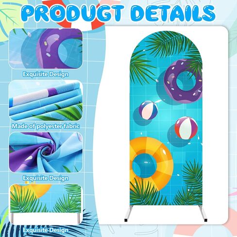 3 Pcs Pool Party Arch Backdrop Stand Cover Double-Sided Summer Pool Hawaiian Theme Seaside Decor Photo Background Props Arch Cover for Swimming Beach Holiday Birthday Party Decoration (4ft,5ft,6ft) in Saudi Arabia